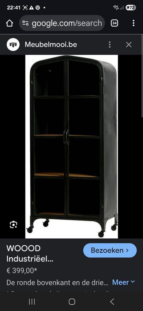 Woood Lori Vitrinekast - Zwart Metaal & Glas, Huis en Inrichting, Kasten | Dressoirs, Ophalen of Verzenden