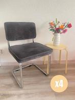 Set van 4 grijze corduroystoelen met chromen frame, Huis en Inrichting, Stoelen, Ophalen, Zo goed als nieuw, Metaal, Vier