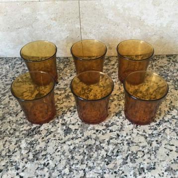 6x vintage Duralex amber waterglas ALS NIEUW beschikbaar voor biedingen