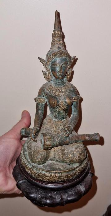Antiek Bronzen Beeldje Muzikant - 17cm beschikbaar voor biedingen