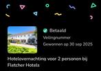 Fletcher hotelovernachting, Tickets en Kaartjes, Kortingen en Cadeaubonnen, Twee personen, Overige soorten