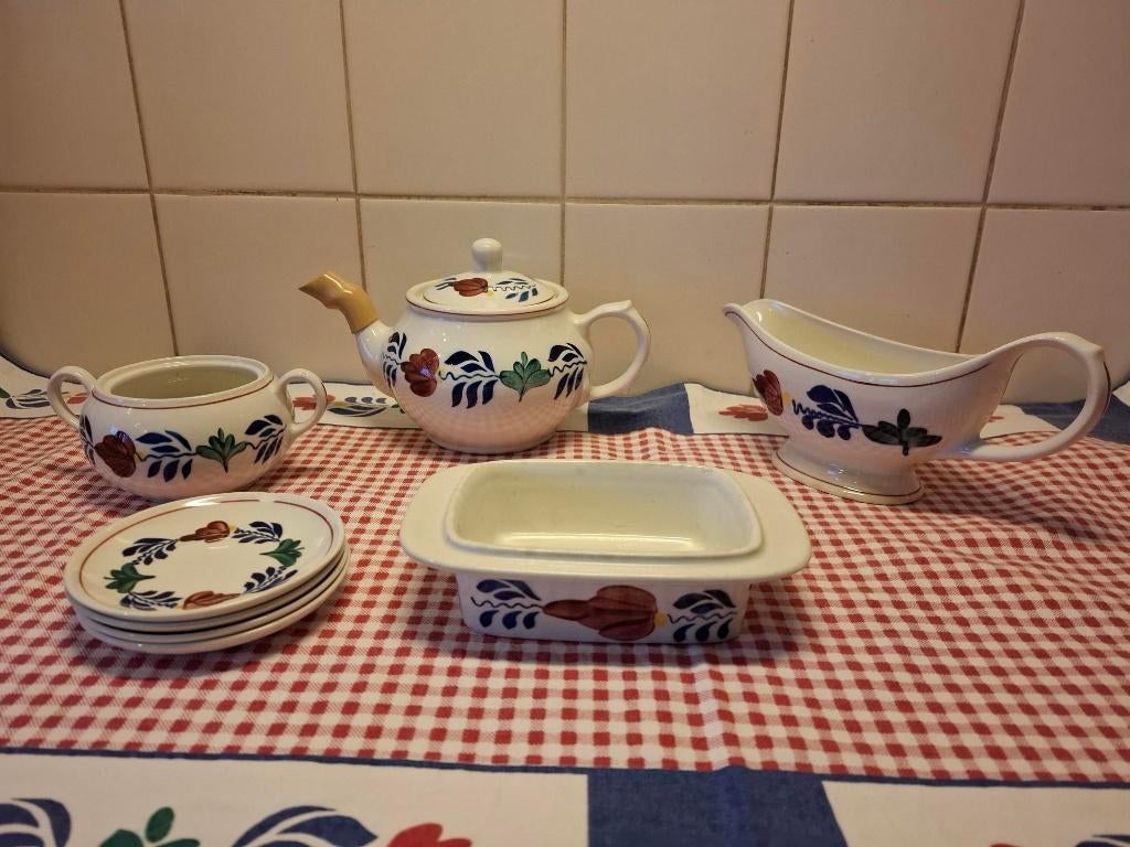 Boerenbont servies Theepot, botervloot , suikerpot, Huis en Inrichting, Keuken | Servies, Gebruikt, Overige typen, Overige stijlen