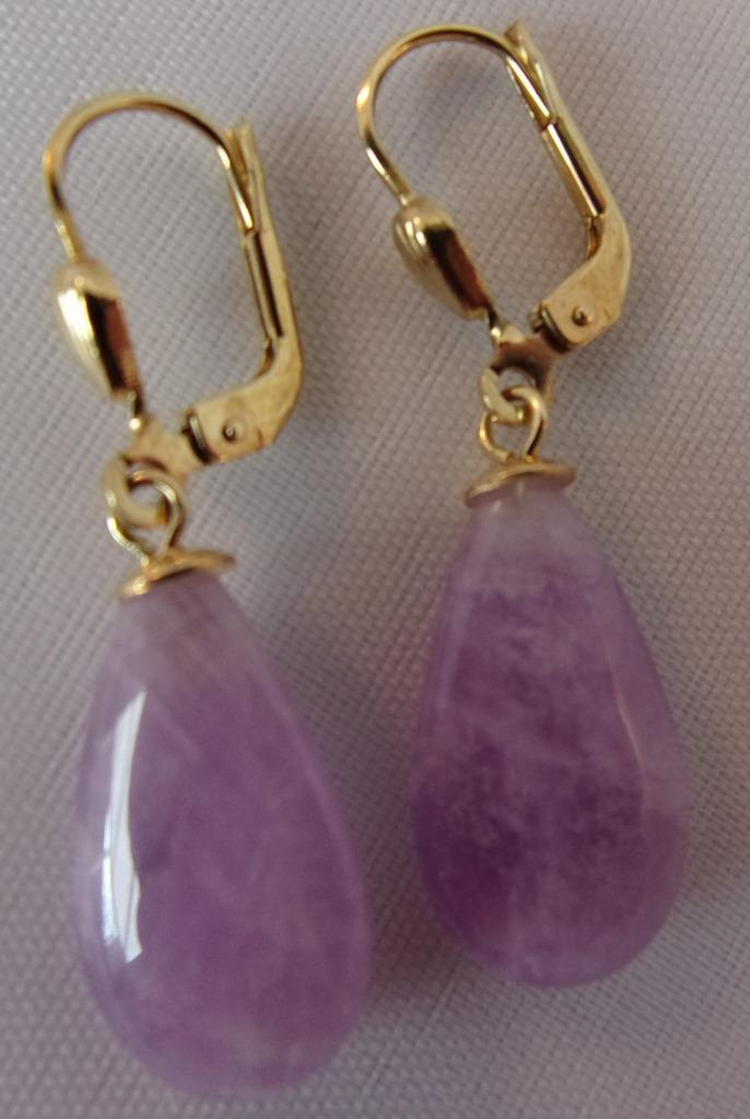 Massief gouden oorbellen met Amethist, 1,7 cm. lang, Sieraden, Tassen en Uiterlijk, Oorbellen, Nieuw, Hangers, Goud, Paars, Met edelsteen