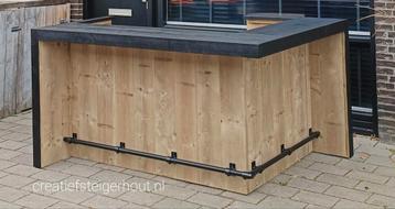 Steigerhouten bar zwart hout met buizen hoekbar steigerhout  beschikbaar voor biedingen