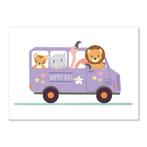 Poster happy dieren bus A4 kinderkamer babykamer decoratie, Rechthoekig Staand, Verzenden, A4 of kleiner, Nieuw