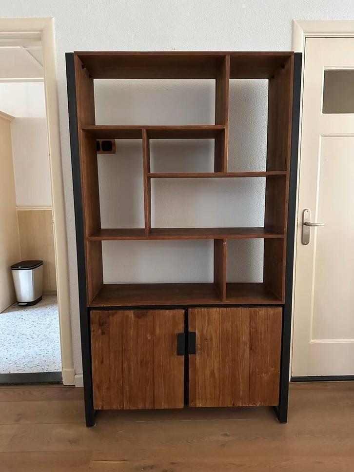 Teakkast Troubadour met stalen frame, Huis en Inrichting, Kasten | Boekenkasten, Zo goed als nieuw, 100 tot 150 cm, 150 tot 200 cm