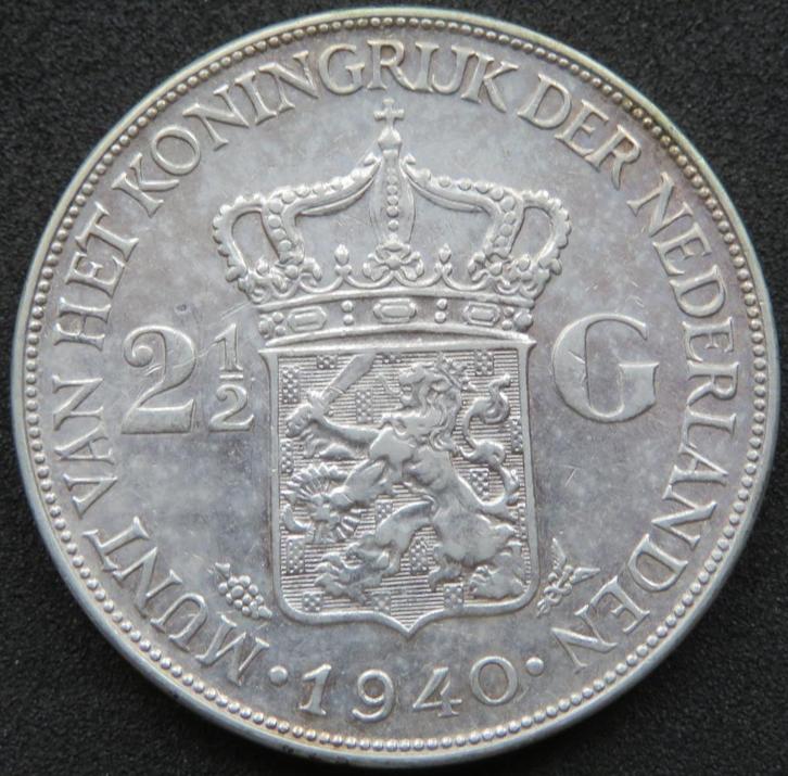 2,5 Gulden 1940, Postzegels en Munten, Munten | Nederland, Losse munt, 2½ gulden, Koningin Wilhelmina, Zilver, Verzenden