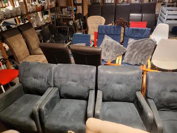 6 Blauwe Pilotenstof Stoelen op wieltjes  beschikbaar voor biedingen