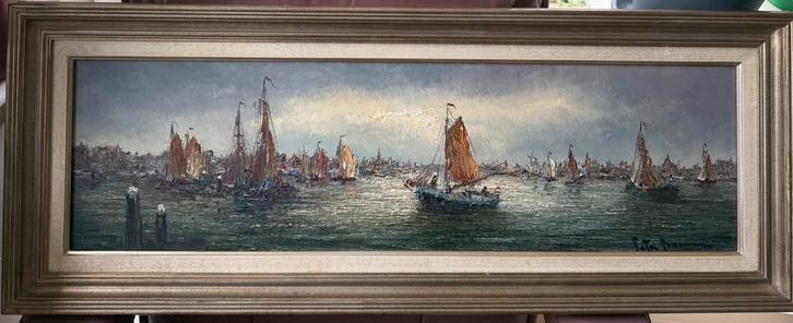 Peter Brouwer - Panorama Amsterdam, Antiek en Kunst, Kunst | Schilderijen | Klassiek, Ophalen of Verzenden