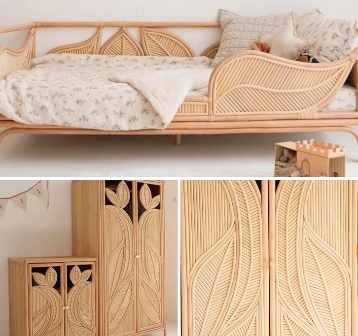 Rotan Meisjeskamer/kinderkamer Meubelset - Bed,Kast &Commode, Kinderen en Baby's, Kinderkamer | Complete kinderkamers, Nieuw, Meisje