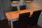 tafel en  4 stoelen, Ophalen, Gebruikt, Teakhout, 50 tot 100 cm