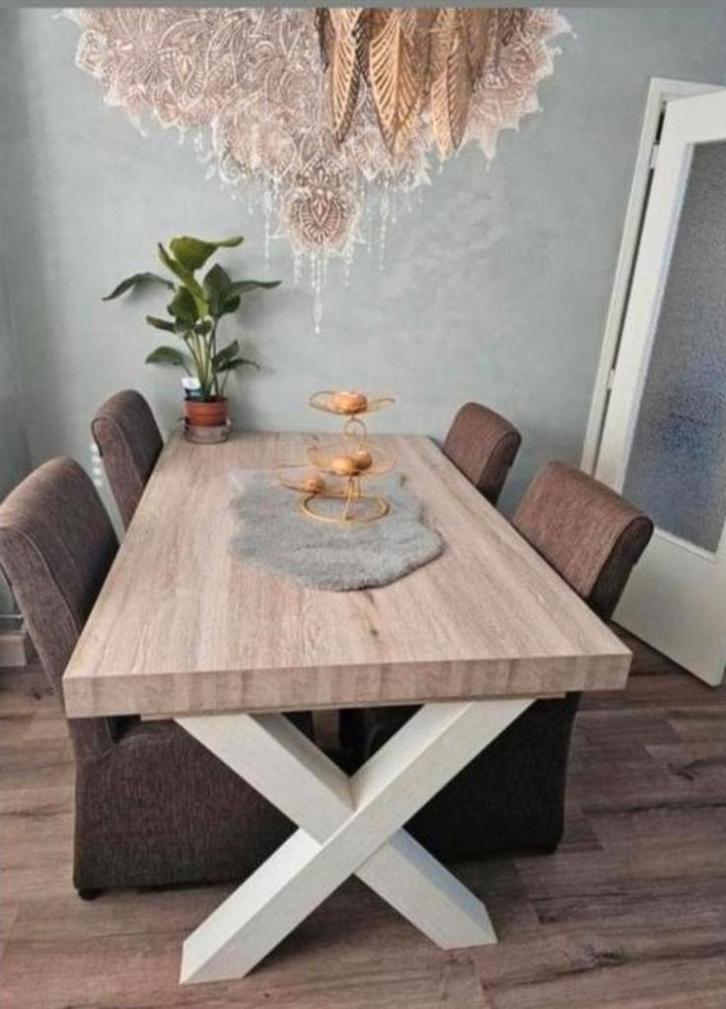 Houten Eettafel met X-Poot, Huis en Inrichting, Tafels | Eettafels, 50 tot 100 cm, 150 tot 200 cm, Rechthoekig, Ophalen