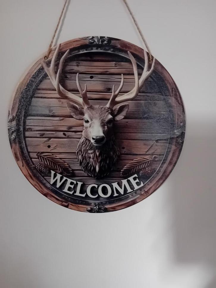 Houten bordje met hert - 20x20 cm, Huis en Inrichting, Woonaccessoires | Wanddecoraties, Nieuw, Ophalen