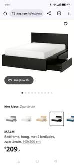 Ikea Malm zwartbruin bedframe + 2 lades 140x200, Ophalen, Zwart, Tweepersoons, 140 cm