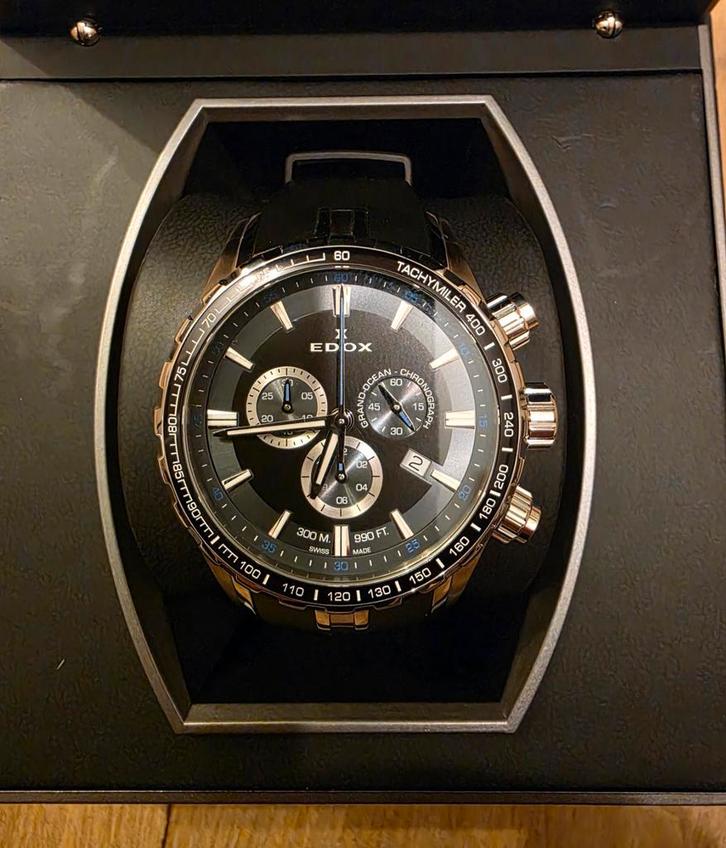 Edox grand ocean quartz 45mm, Sieraden, Tassen en Uiterlijk, Horloges | Heren, Zo goed als nieuw, Overige merken, Staal, Kunststof