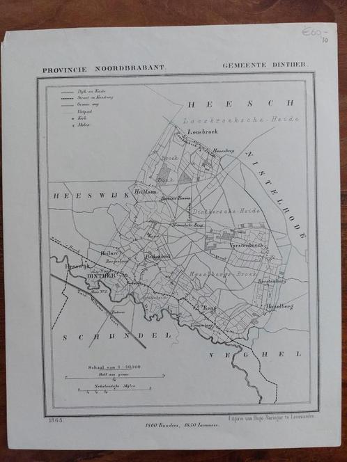 10 / Dinther - Heeswijk - Loosbroek litho uit 1865 J. Kuyper, Antiek en Kunst, Kunst | Litho's en Zeefdrukken, Ophalen of Verzenden