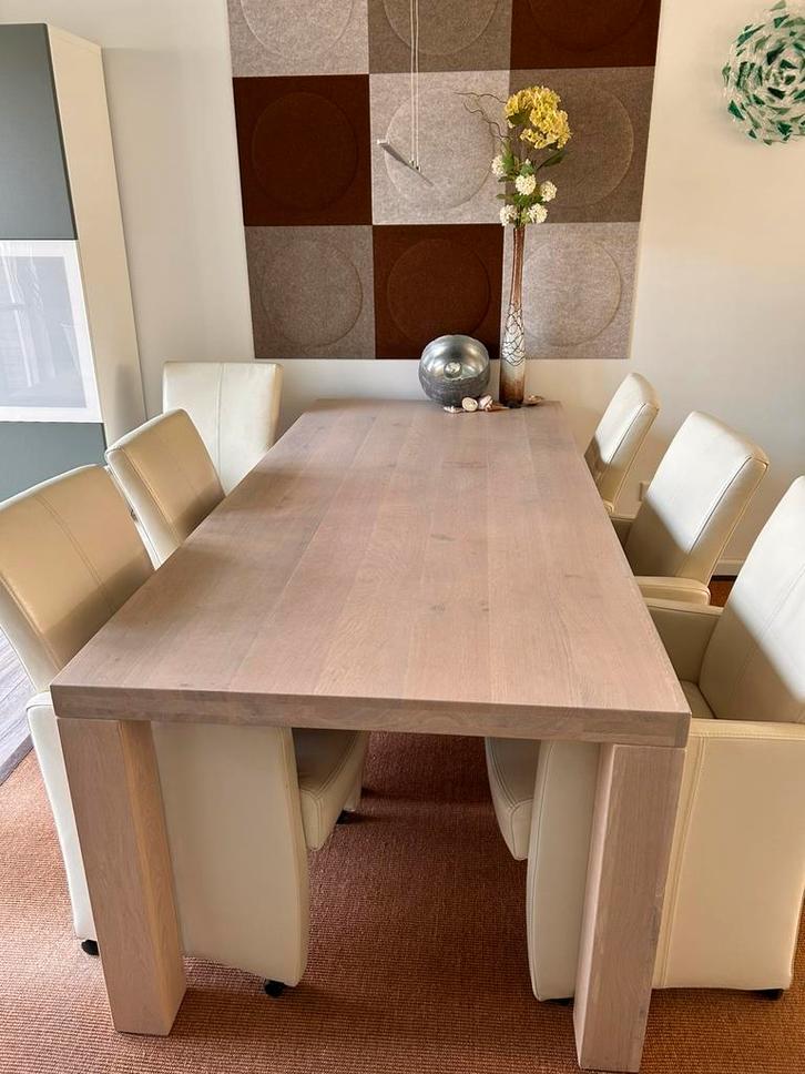 6 leren eetkamer stoelen roomwit, Huis en Inrichting, Complete eetkamers, Zo goed als nieuw, 4 tot 6 stoelen, Ophalen