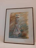 Schilderij vrouw met parasol, Antiek en Kunst, Kunst | Schilderijen | Klassiek, Ophalen of Verzenden