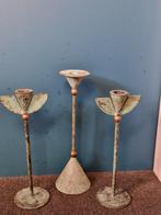 Set 3 Vintage Memphis Style Kandelaars Messing/Patina, Ophalen of Verzenden
