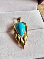 14k Gouden Turquoise pendant, Sieraden, Tassen en Uiterlijk, Broches, Blauw, Minder dan 4 cm, Ophalen of Verzenden, Zo goed als nieuw