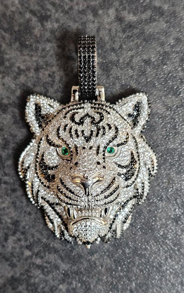 Prachtige Tijger kop zilveren 925 Italiaanse hanger, Sieraden, Tassen en Uiterlijk, Kettinghangers, Nieuw, Zilver, Zilver, Ophalen of Verzenden