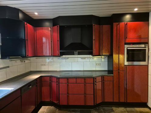 hoekkeuken met extra blok, Huis en Inrichting, Keuken | Complete keukens, Gebruikt, Hoekkeuken, Rood, Kunststof, Hoogglans of Gelakt