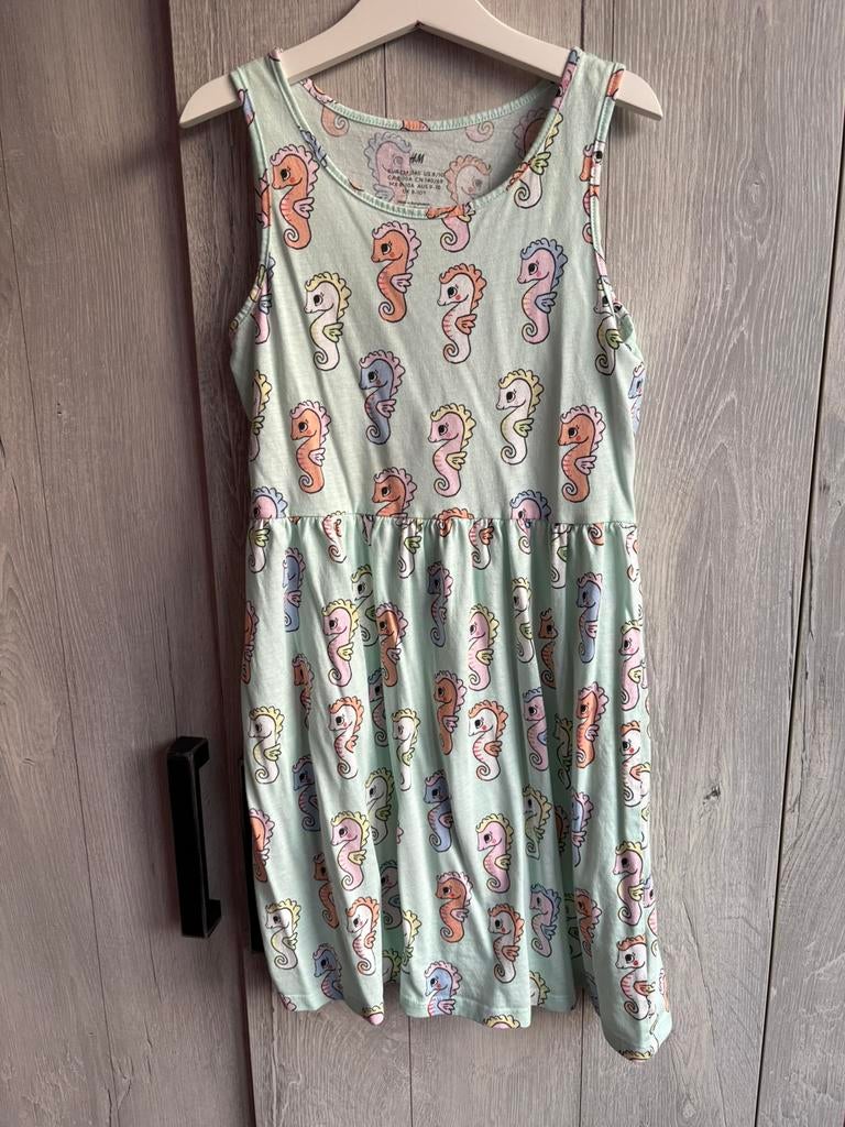 Groene zeepaardjes zomer jurkje zgan H&M maat 134/140, Meisje, H&M, Ophalen of Verzenden, Zo goed als nieuw