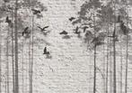 163 Vogels Bomen Vlies Fotobehang Nieuw 350x250cm in 3 maten, Huis en Inrichting, Ophalen of Verzenden, Minder dan 10 m², Grijs