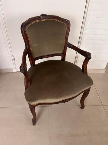 Vintage antieke cocktail stoel fauteuil hout groene stof beschikbaar voor biedingen