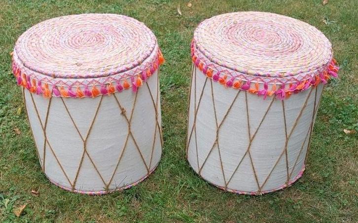 Ibiza poefjes, bijzettafel, kruk setje voor €25, Huis en Inrichting, Banken | Voetenbanken en Poefen, Zo goed als nieuw, Minder dan 50 cm