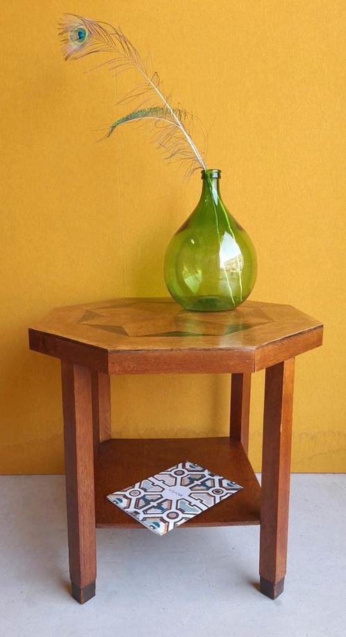 Retro vintage bijzettafeltje, tafeltje, Art Deco, 8kantig, Huis en Inrichting, Tafels | Bijzettafels, Gebruikt, Rechthoekig, 45 tot 60 cm