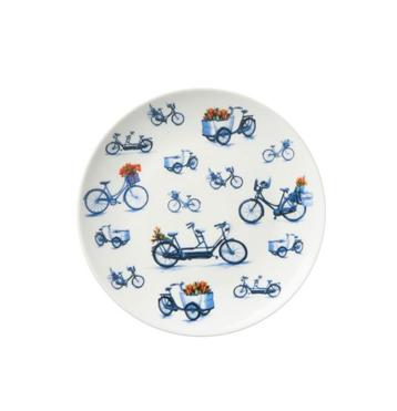 Heinen Delfts blauw wandbord fietsen 20 cm beschikbaar voor biedingen