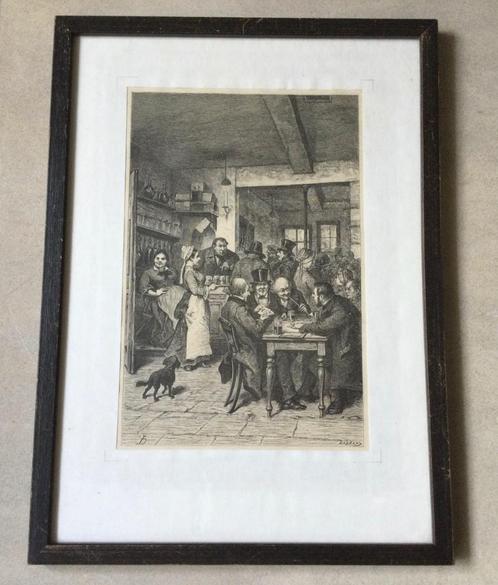 19de eeuwse gravure van Charles Barbant(1844-1921) Taverne, Antiek en Kunst, Kunst | Etsen en Gravures, Verzenden