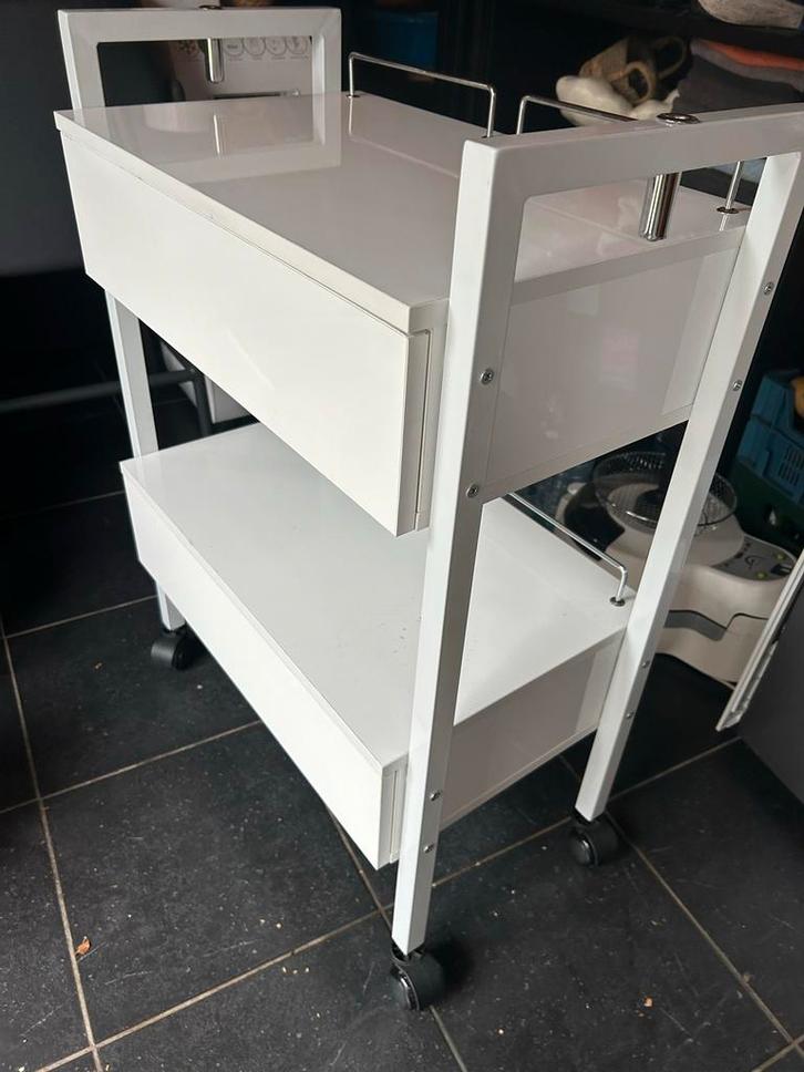 Witte serveerwagen met lades (trolley), Huis en Inrichting, Kasten | Dressoirs, Gebruikt, Minder dan 50 cm, Minder dan 25 cm, Met lade(s)