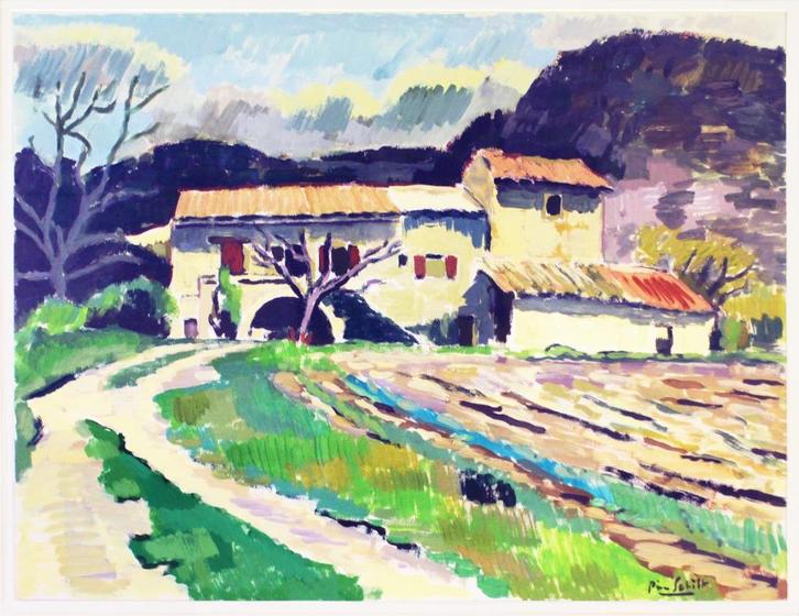 gouache Pim Schilt (1939 - ) - Sainte-Féréole (Frankrijk), Antiek en Kunst, Kunst | Schilderijen | Klassiek, Ophalen