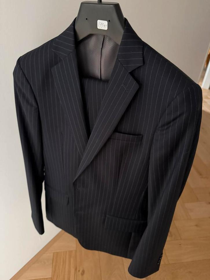 Heren pak krijtstreep blauw - maat 48/50, Kleding | Heren, Kostuums en Colberts, Zo goed als nieuw, Maat 48/50 (M), Blauw, Ophalen of Verzenden