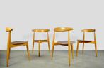 Vintage Deense teakhouten eetkamerstoelen, Fritz Hansen, 50s, Gebruikt, Bruin, Ophalen of Verzenden, Vier
