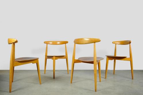 Vintage Deense teakhouten eetkamerstoelen, Fritz Hansen, 50s, Huis en Inrichting, Stoelen, Gebruikt, Vier, Hout, Bruin, Ophalen of Verzenden