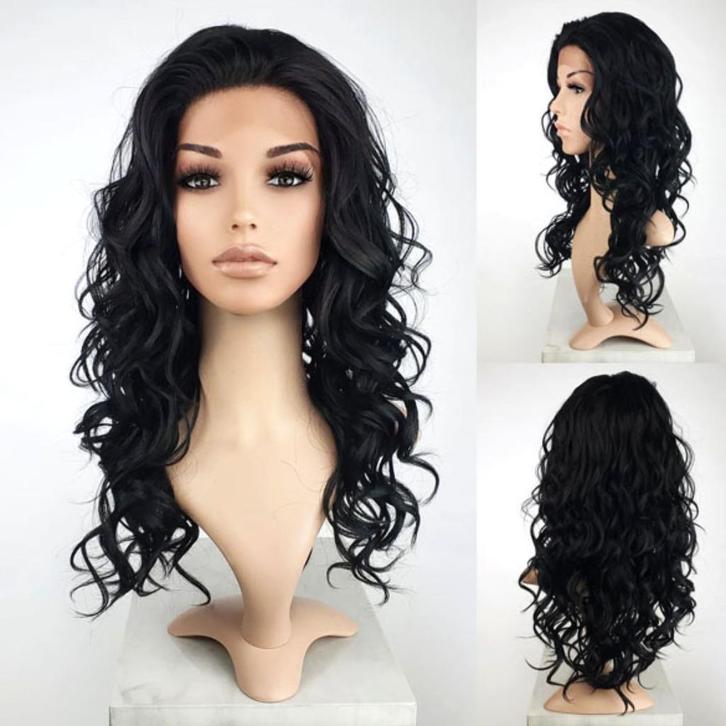 Lace pruik lang zwart haar met krullen model Vogue, Sieraden, Tassen en Uiterlijk, Uiterlijk | Haarverzorging, Nieuw, Pruik of Haarverlenging