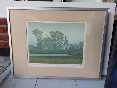 Ingelijste kleurenets Gasthuistoren Zaltbommel Hans Heijman, Antiek en Kunst, Kunst | Etsen en Gravures, Ophalen of Verzenden