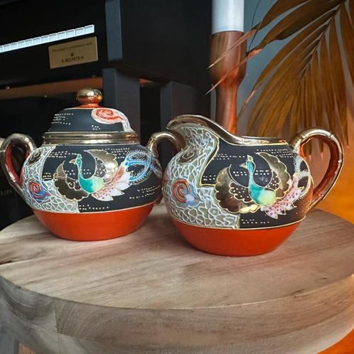Vintage Japans vintage satsuma suikerpot en melkkannetje met, Antiek en Kunst, Antiek | Porselein, Ophalen of Verzenden