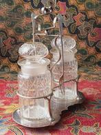 Antiek Engels stel voor tafelzuur van kristal en silverplate, Antiek en Kunst, Ophalen of Verzenden