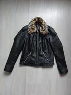 BPC imitatie leren jas zwart met panter kraagje z.g.a.n  38, Ophalen of Verzenden, Zo goed als nieuw, Maat 38/40 (M), Zwart