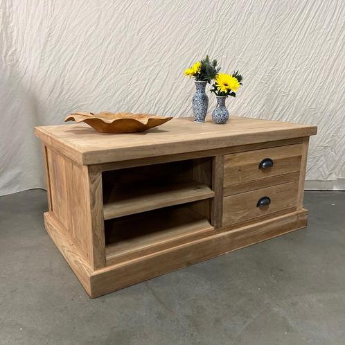Salontafel - 4 lades - 100 x 60 cm - massief teak -TTM Wonen, Huis en Inrichting, Tafels | Salontafels, Nieuw, Minder dan 50 cm