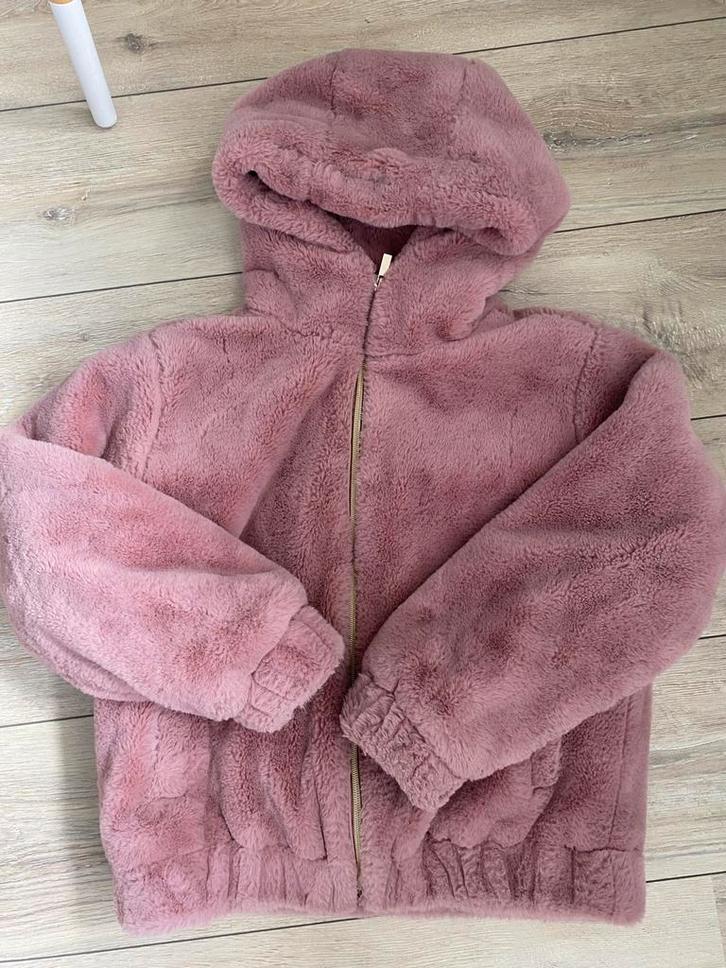 Herfst jas bontjas zacht jasje tussenjas roze 146 152, Kinderen en Baby's, Kinderkleding | Maat 146, Zo goed als nieuw, Meisje