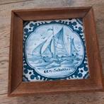 Vintage Tegeltje met Zeilschip in Houten Frame, Ophalen of Verzenden