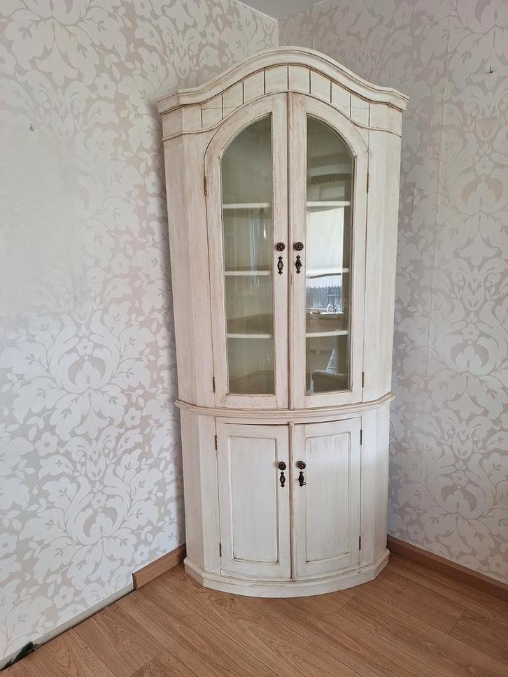 Antieke hoekkast met glazen deuren, Huis en Inrichting, Kasten | Buffetkasten, Gebruikt, 200 cm of meer, 50 tot 100 cm, 50 tot 75 cm