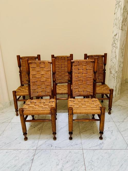 Set van 5 stoelen Audoux & Minet, Huis en Inrichting, Stoelen, Gebruikt, Vijf, Zes of meer stoelen, Hout, Riet of Rotan, Bruin