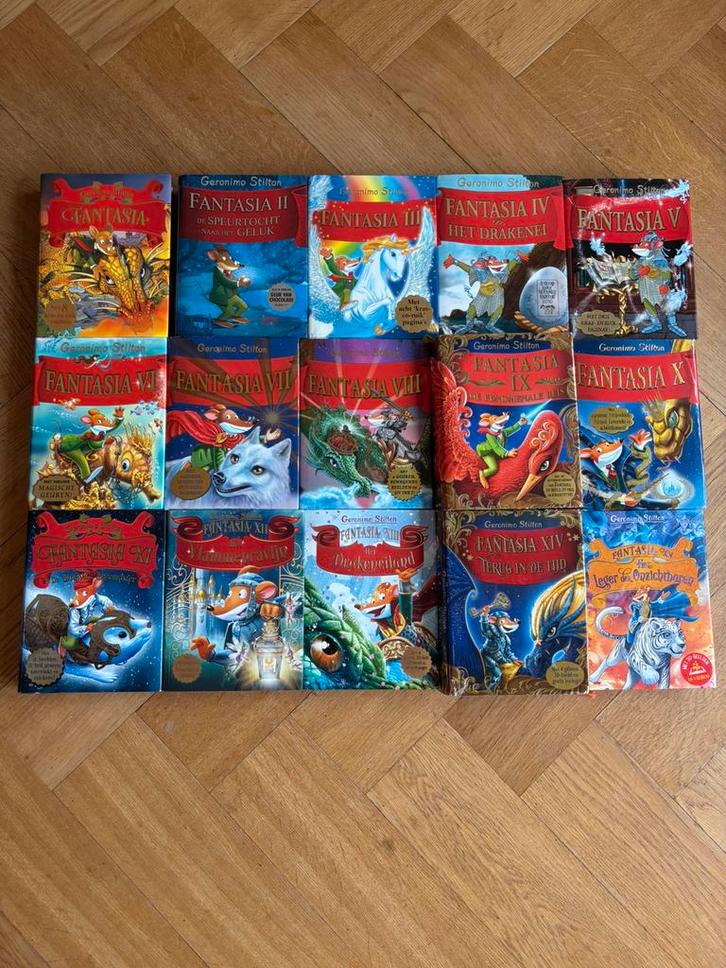 Fantasia deel 1 t/m 8 en deel 10 t/m 15 Geronimo Stilton, Boeken, Kinderboeken | Jeugd | onder 10 jaar, Zo goed als nieuw, Fictie algemeen