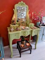 Vintage Groene Gerestylde Kaptafel Queen Ann, Huis en Inrichting, Tafels | Kaptafels, Ophalen, Queen Ann, 50 tot 100 cm, Zo goed als nieuw